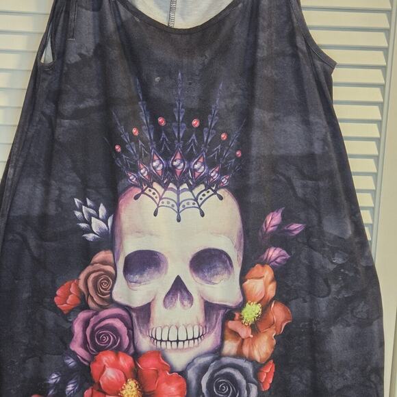 Candy Skull Muted Tie Dye 2XL PLUS Maxi Sun Dress Flowers PUNK HIPPIE GRUNGE - Picture 3 of 7